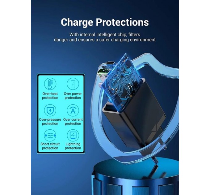 Vention Сетевое зарядное устройство Vention USB Type C + QC4.0 (18-20W) Black (FBBB0-EU)
