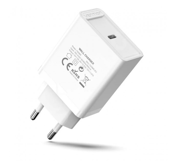 Vention Сетевое зарядное устройство Vention USB Type C + QC4.0 (20W) White (FADW0-EU)