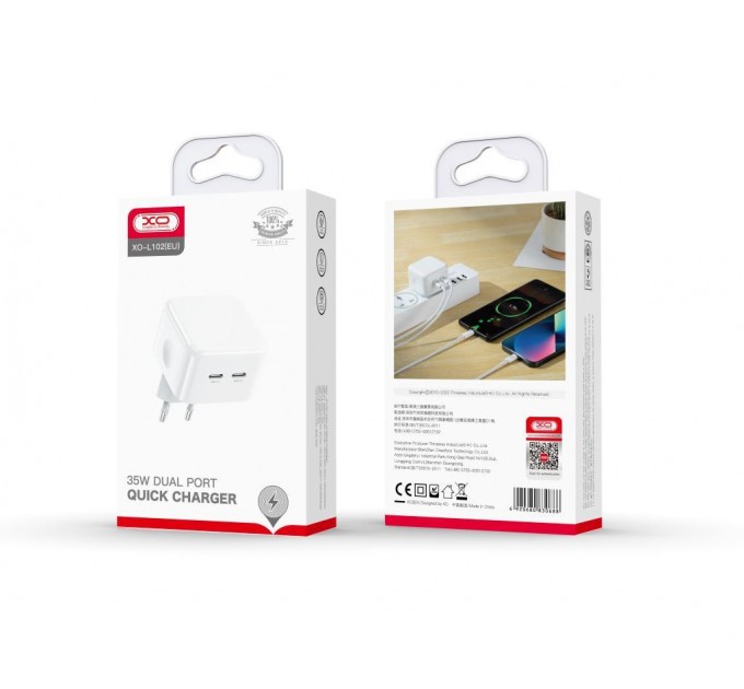 XO Сетевое зарядное устройство XO L102 (2USB-Cх3A) QC3.0 White (XO-L102-WH)