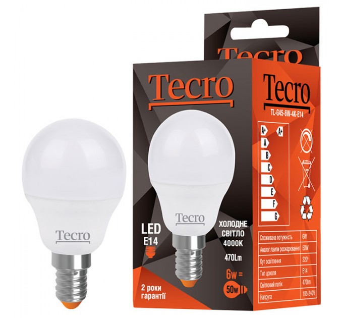 Tecro Лампа светодиодная Tecro 6W E14 4000K (TL-G45-6W-4K-E14)