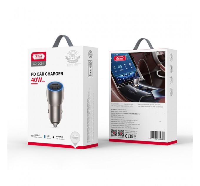 XO Автомобільний зарядний пристрій XO CC51 (2USB-C, 3А) PD Tranish (CC51.tranish)