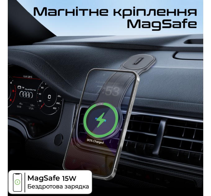 Promate Бездротовий зарядний пристрій Promate Laxmount-15W MagSafe Black (laxmount-15w)