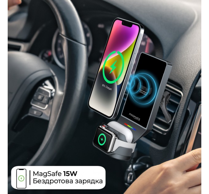 Promate Бездротовий зарядний пристрій Promate MagDrive-Trio MagSafe Black (magdrive-trio.black)