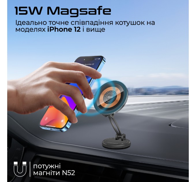 Promate Бездротовий зарядний пристрій Promate Magnus2-Qi MagSafe Black (magnus2-qi)
