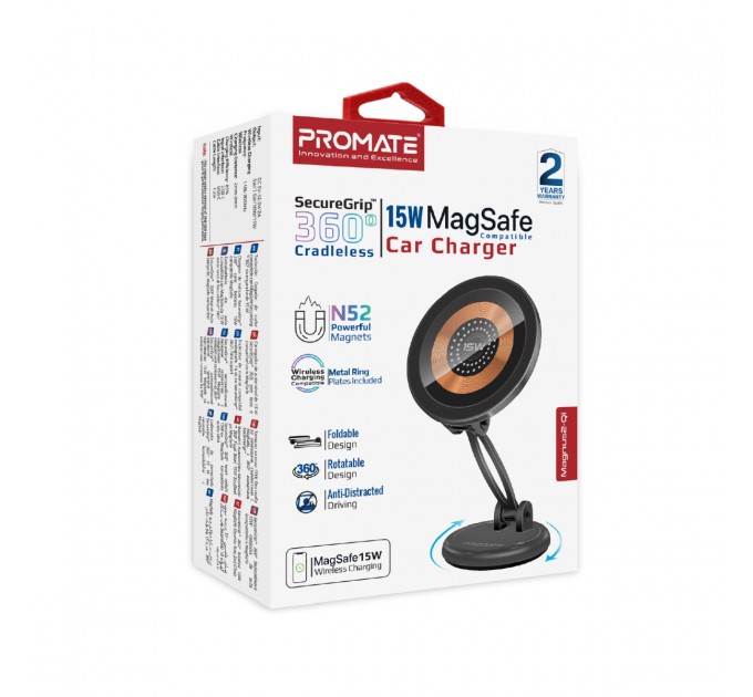 Promate Бездротовий зарядний пристрій Promate Magnus2-Qi MagSafe Black (magnus2-qi)