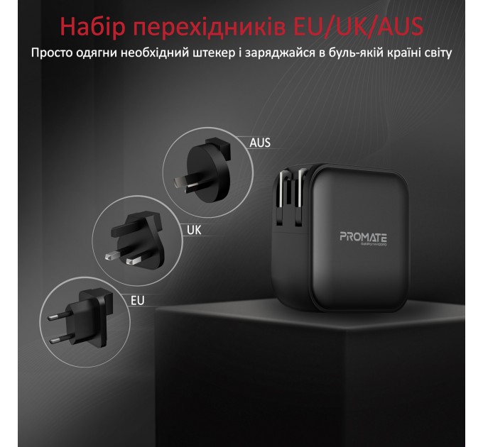 Promate Зарядний пристрій Promate GaNPort4-100PD 100W Black (ganport4-100pd.black)