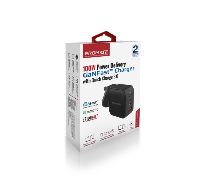 Promate Зарядний пристрій Promate GaNPort4-100PD 100W Black (ganport4-100pd.black)