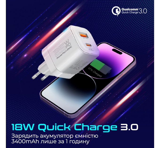 Promate Зарядний пристрій Promate PowerPort-25AC White