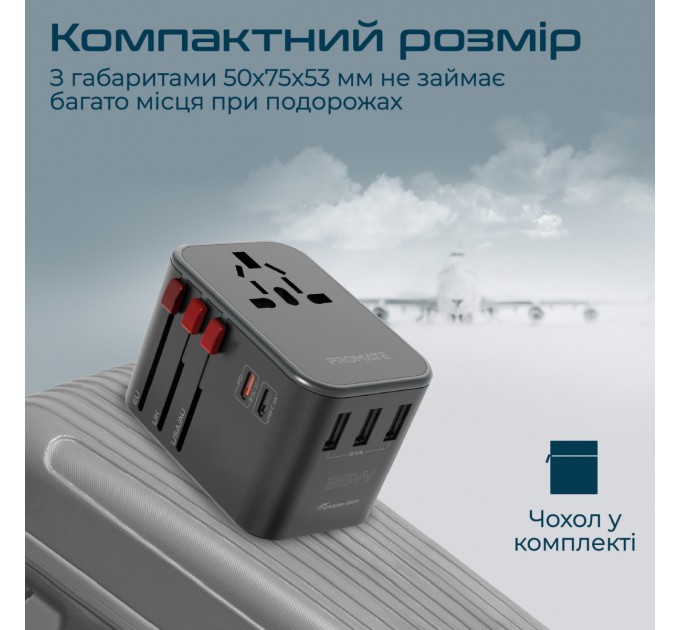 Promate Зарядний пристрій Promate TripMate-36W Black
