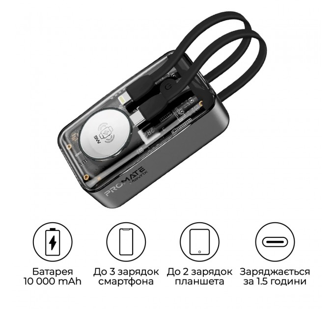 Універсальна мобільна батарея Promate Mavrix 10000mAh 35W Black (mavrix.black)