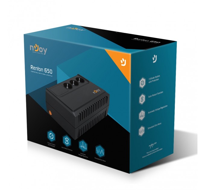 nJoy ИБП NJOY Renton 650 (PWUP-LI065RE-CG01B) Lin.int., AVR, 3 x евро, пластик