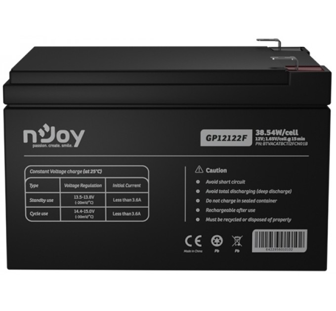 nJoy Акумуляторна батарея Njoy GP12122F 12V 12AH (BTVACATBCTI2FCN01B) AGM