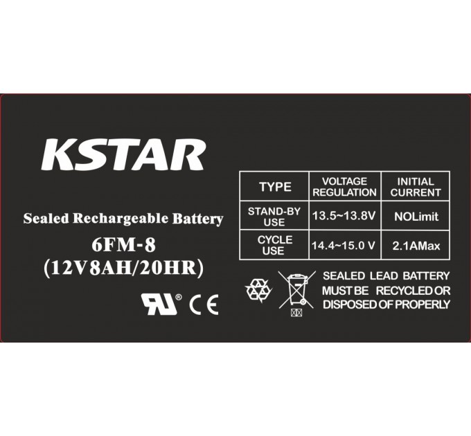 Kstar Акумуляторна батарея KSTAR 12V 8.0AH (6-FM-8) AGM