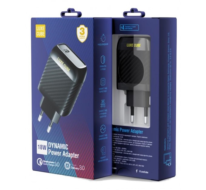 Luxe Cube Мережевий зарядний пристрій Luxe Cube Dynamic 18W (1USBх3A) Black (4446689880896)