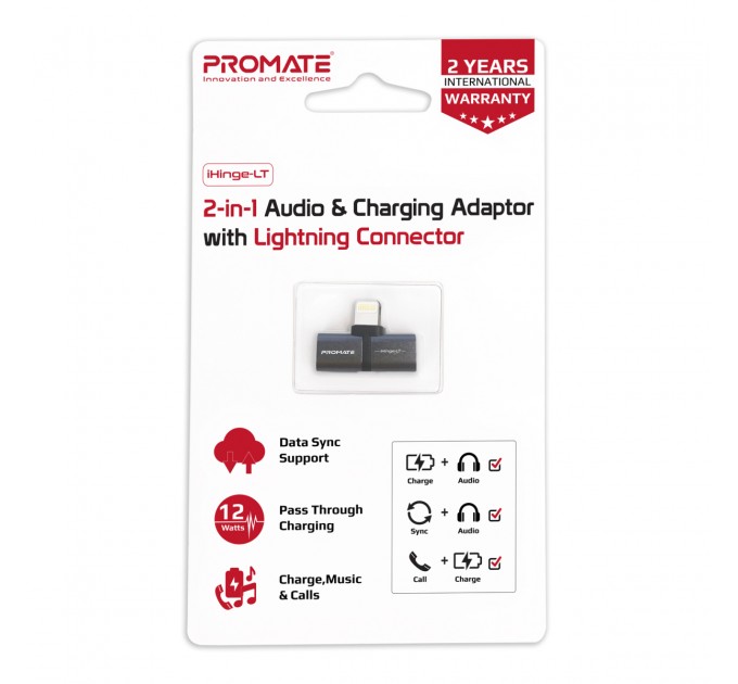 Адаптер Promate Lightning - 2хLightning (M/F) iHinge Black (ihinge-lt.black)