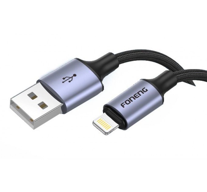 Foneng Кабель Foneng X95 Metal Head Braided Cable (3A) USB - Lightning, 1.2 м, Black (X95-CA-IP)