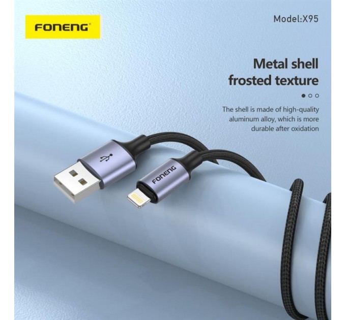 Foneng Кабель Foneng X95 Metal Head Braided Cable (3A) USB - Lightning, 1.2 м, Black (X95-CA-IP)