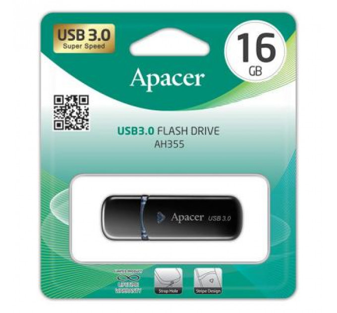 USB флеш накопичувач Apacer 16GB AH355 Black USB 3.0 (AP16GAH355B-1)