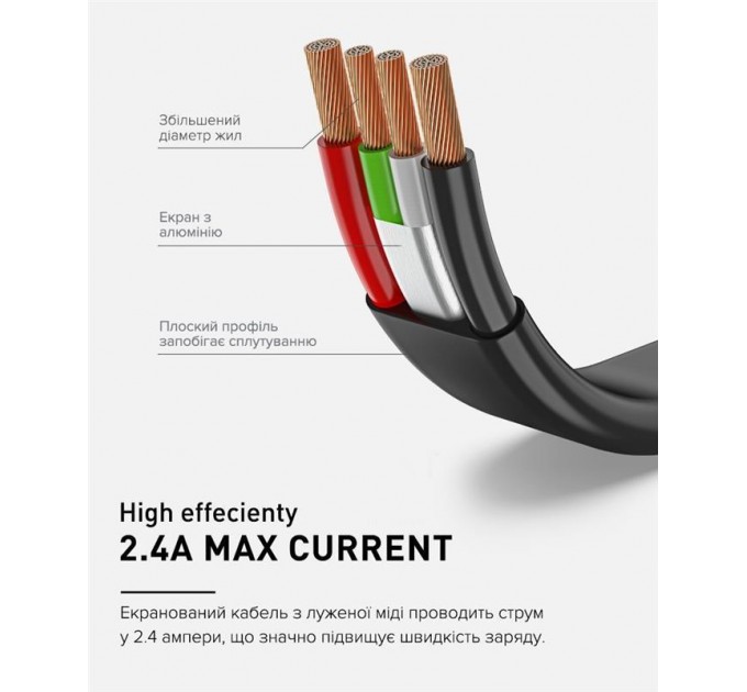 Luxe Cube Кабель Luxe Cube Flat USB - Lightning (M/M),  1 м, чорний (2231252964019)