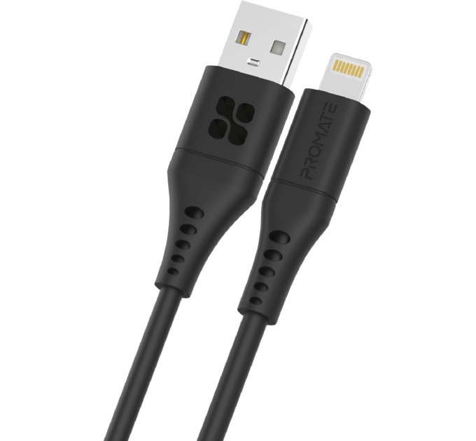 Кабель Promate USB - Lightning (M/M), 2.4 A, 2 м, PowerLink-Ai200 Black (powerlink-ai200.black)