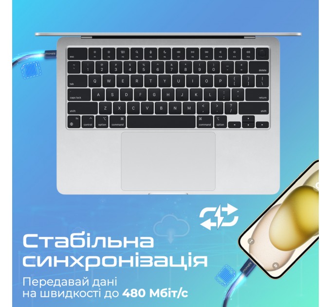 Promate Кабель Promate USB Type-C - Lightning (M/M), 3 A, 27 W, 1.2 м, EcoLine-Ci120 Navy (ecoline-ci120.navy)
