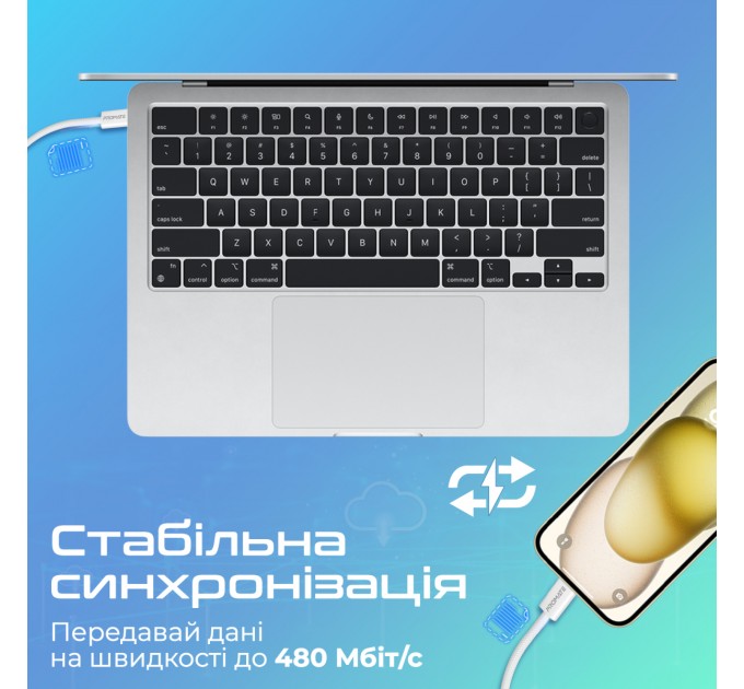 Promate Кабель Promate USB Type-C - Lightning (M/M), 3 A, 27 W, 1.2 м, EcoLine-Ci120 White (ecoline-ci120.white)