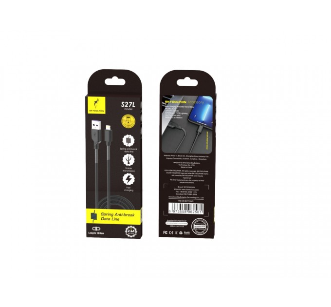 SkyDolphin Кабель SkyDolphin S27L Spring Anti-Brake USB - Lightning (M/M), 1 м, Black (SDUSB-000609)