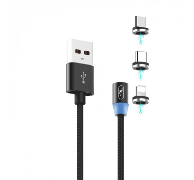 SkyDolphin Кабель SkyDolphin S59KIT Magnetic USB - Lightning + microUSB + Type-C 1м, Black (SDUSB-000547)