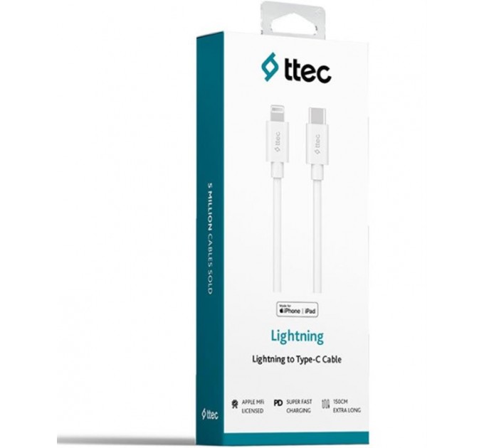 Кабель Ttec USB Type-C - Lightning (M/M), 1.5 м, White (2DKM04B)