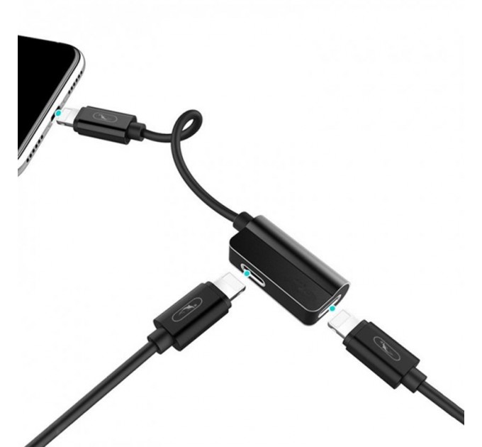 Перехідник SkyDolphin AU01 Lightning - 2хLightning (M/F), Black (ADPT-00026)