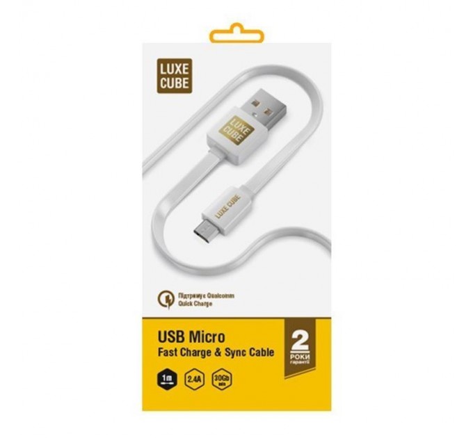 Luxe Cube Кабель Luxe Cube Flat USB - micro USB (M/M), 1 м, білий (2231252967010)