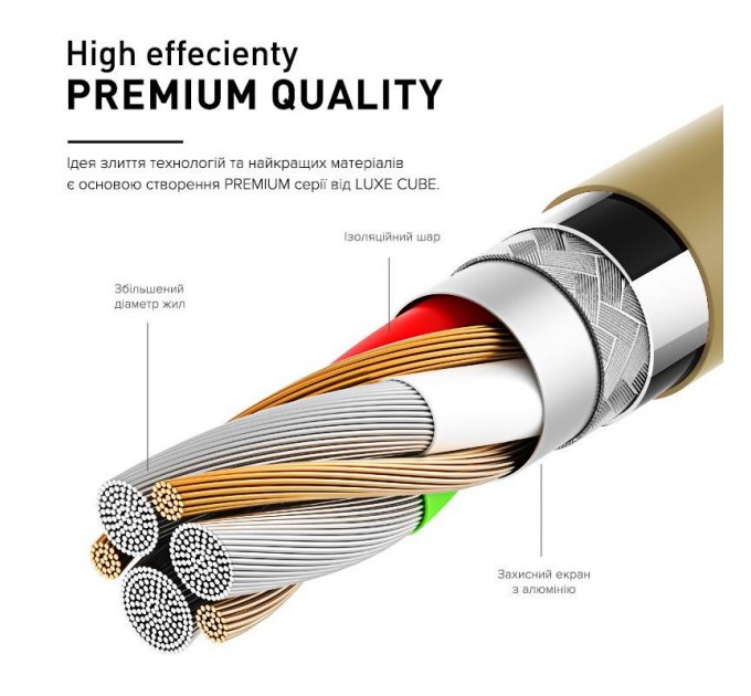 Кабель Luxe Cube Premium USB - micro USB (M/M), 1 м, золотистий (8889986489885)