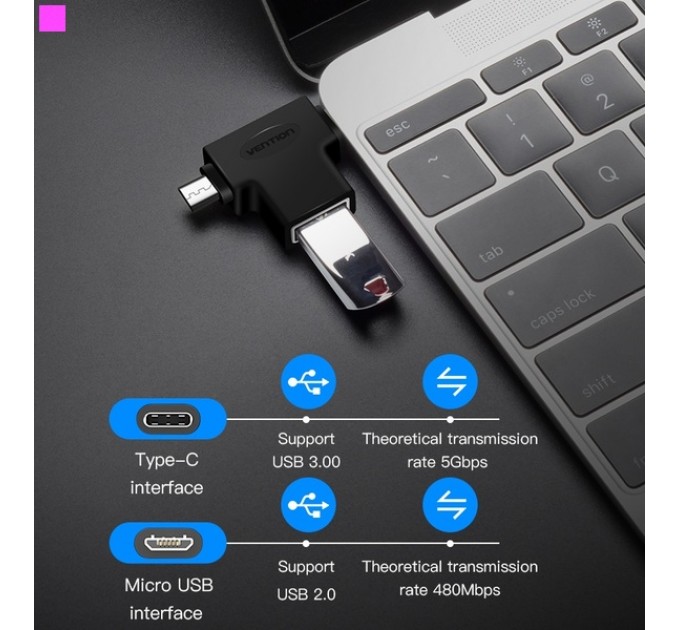 Vention Адаптер Vention USB - USB Type-C + micro USB V 3.0 (F/M) Black (CDIB0)