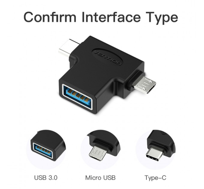 Vention Адаптер Vention USB - USB Type-C + micro USB V 3.0 (F/M) Black (CDIB0)