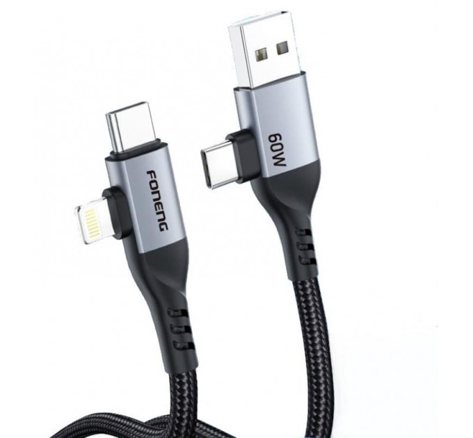 Кабель Foneng X92 4-in-1 (60W) USB/USB-C - USB-C/Lightning, 1 м, Black (X92-CA-FIO)