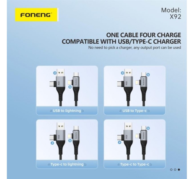 Кабель Foneng X92 4-in-1 (60W) USB/USB-C - USB-C/Lightning, 1 м, Black (X92-CA-FIO)