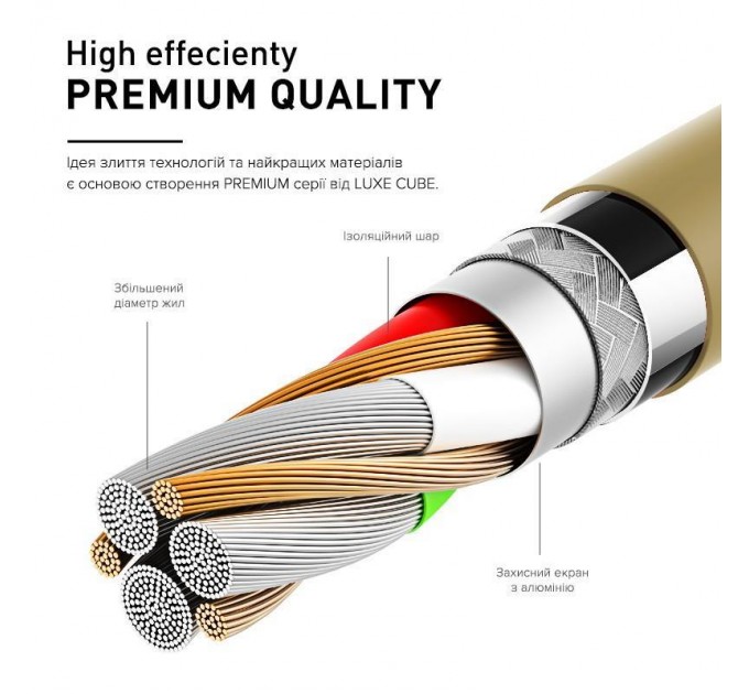 Luxe Cube Кабель Luxe Cube Premium USB - USB Type-C (M/M), 1 м, золотистий (8889996899681)