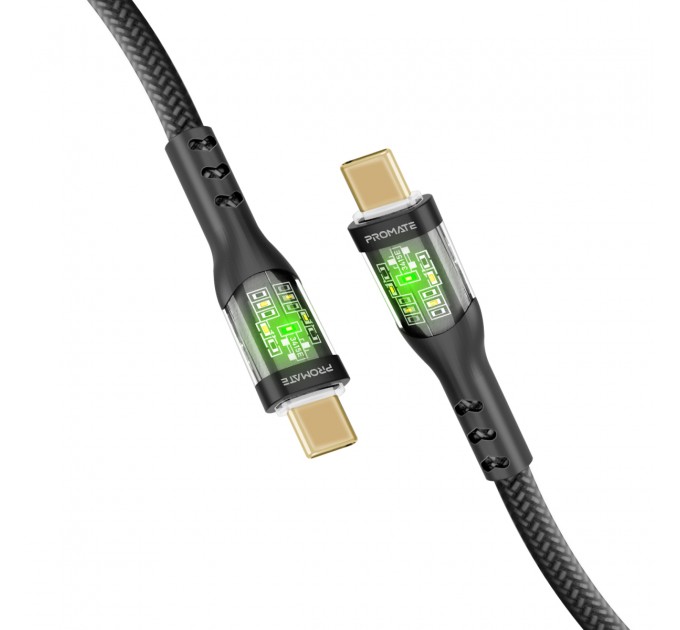 Promate Кабель Promate USB Type-C - USB Type-C (M/M), 3 A, 60 W, 2 м, TransLine-CC200 Black (transline-cc200.black)