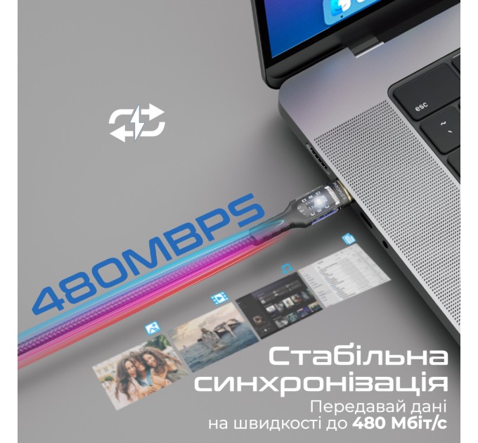 Кабель Promate USB Type-C - USB Type-C (M/M), 5 A, 100 W, 1.2 м, Lucidline-CC120 Black (lucidline-cc120.black)