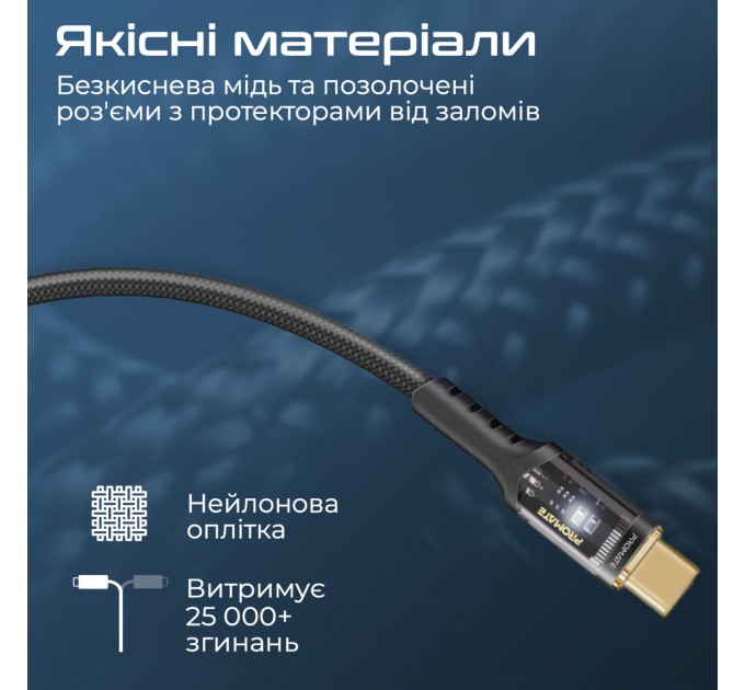 Кабель Promate USB Type-C - USB Type-C (M/M), 5 A, 100 W, 1.2 м, Lucidline-CC120 Black (lucidline-cc120.black)