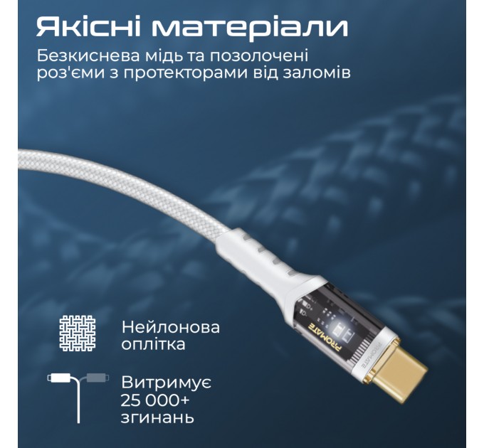 Promate Кабель Promate USB Type-C - USB Type-C (M/M), 5 A, 100 W, 1.2 м, Lucidline-CC120 White (lucidline-cc120.white)
