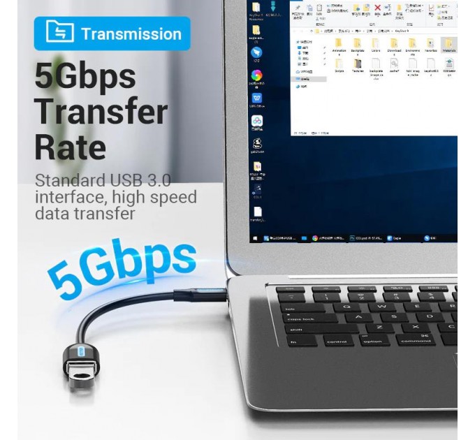 Vention Кабель Vention USB 3.1 Type-C - OTG USB3.0 AF, 0.15 m, Black (CCVBB)