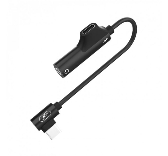 SkyDolphin Перехідник SkyDolphin AU03 USB USB-C - Jack 3.5 + USB-C (M/F), Black (ADPT-00027)