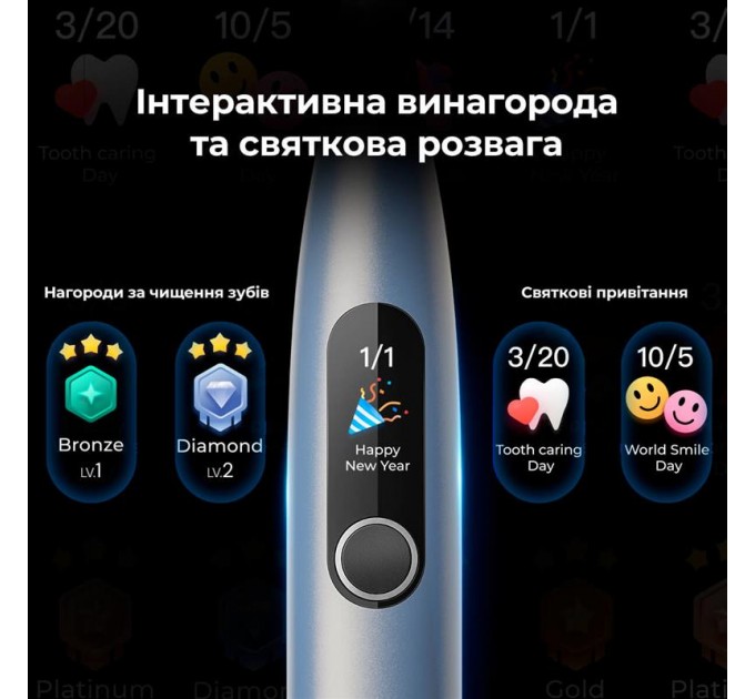 Oclean Розумна зубна електрощітка Oclean X Pro Digital Electric Toothbrush Glamour Silver (6970810552560)
