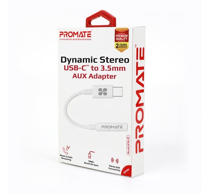 Адаптер Promate USB Type-C - 3.5 мм (M/F), 0.2 м, AuxLink-C White (auxlink-c.white)