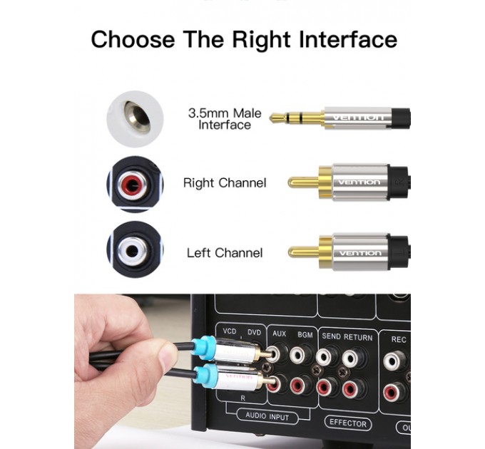 Vention Кабель Vention 3.5 мм - 2xRCA, М/M, 0.5 м, чорний (BCFBD)