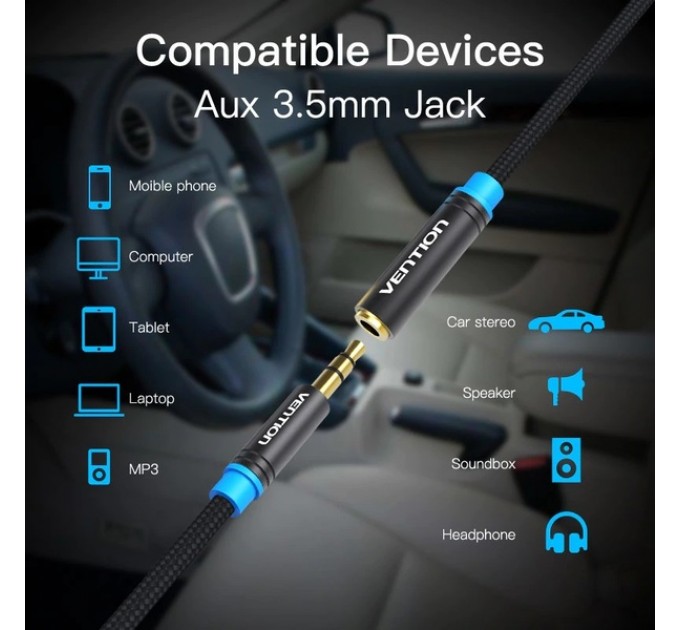 Vention Кабель Vention 3.5 мм - 3.5 мм (M/F), 5 м, Black (VAB-B06-B500-M)