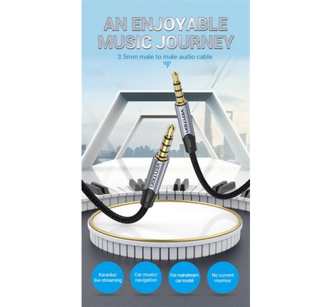 Vention Кабель Vention 3.5 мм - 3.5 мм (M/M), 1.5 м, Silver/Black (BAPHG)