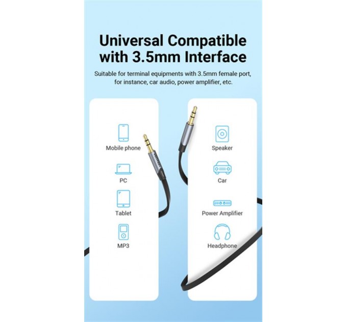 Vention Кабель Vention 3.5 мм - 3.5 мм (M/M), 1.5 м, Silver/Black (BAPHG)