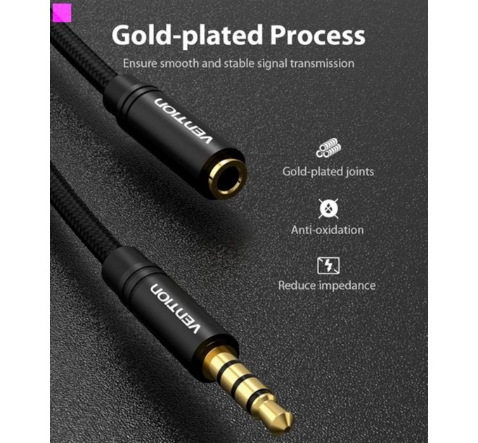 Vention Кабель Vention Audio 3.5 мм - 3.5 мм, M/F, 1 м, чорний (BHBBF)